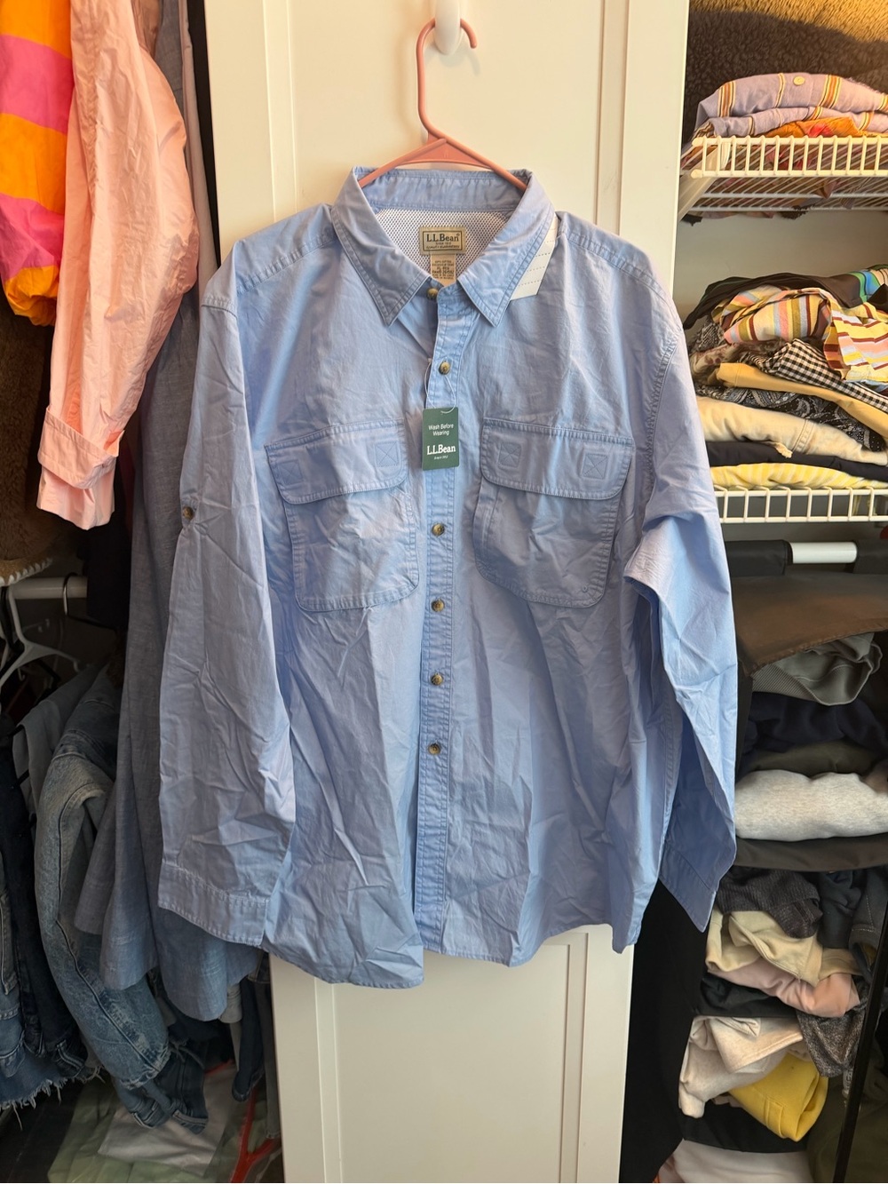 L.L.Bean Men’s XL Tropicwear Outdoor Fishing Shirt Light Blue 100% Cotton NWT